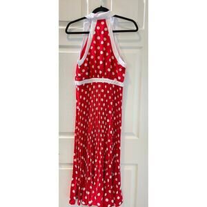 Available Red and White Polka Dot Pleated Halter Dress Sz M NWT #2
